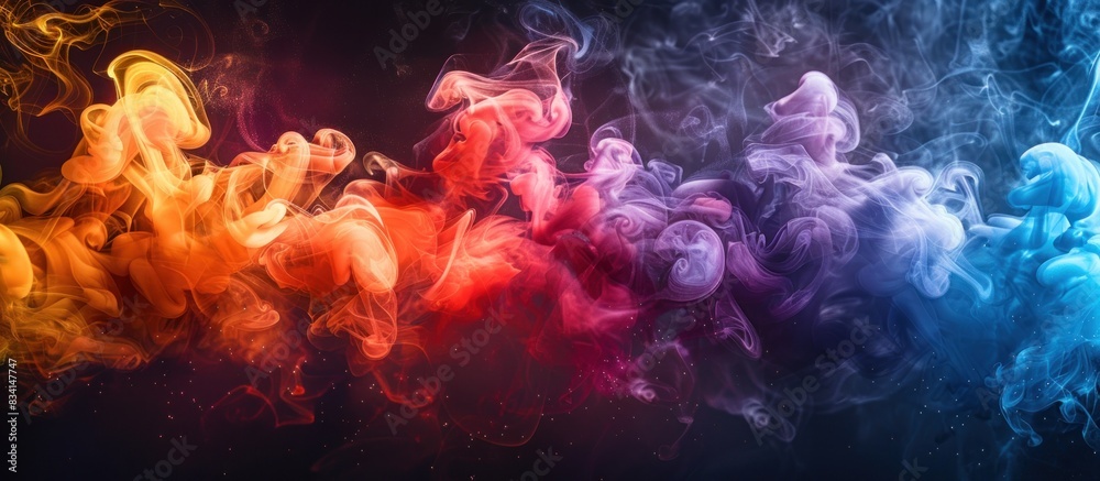 Colorful smoke swirls on black background