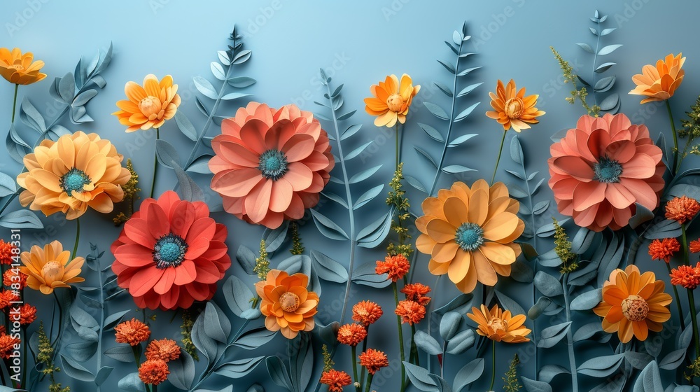 Geometrically shaped colorful flowers, spring theme Geometrically shaped colorful flowers, spring theme