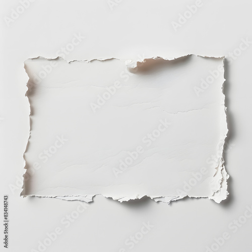 Glued torn rectangle white paper isolated on white background, professional photography, png 