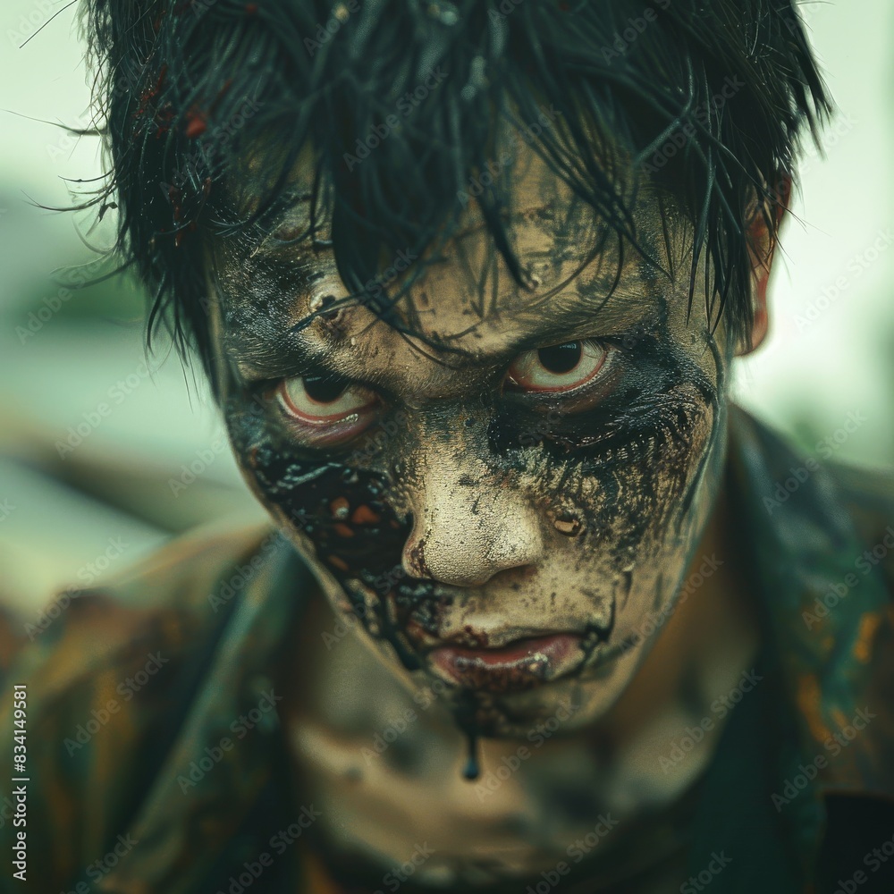 Close-up portrait of a horrible scary zombie. Horror. Halloween. Close-up portrait of a horrible scary zombie. Horror. Halloween.