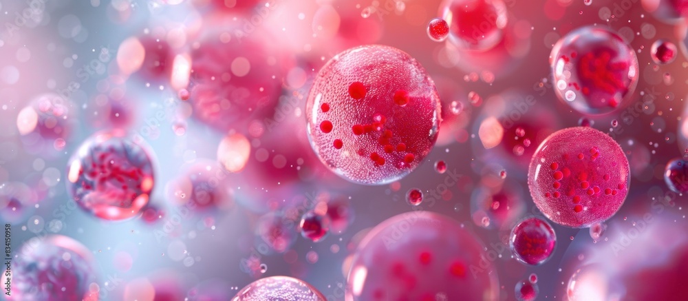 Red and pink liquid spheres in a cluster Red and pink liquid spheres in a cluster