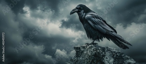 Raven perched on a rocky outcrop photo