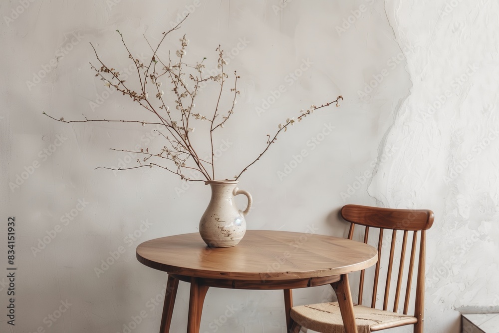 Minimalist Living Room: Round Table, Jug with Branches & Chair Minimalist Living Room: Round Table, Jug with Branches & Chair