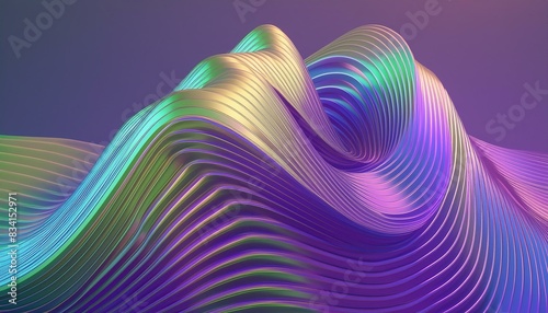 Abstract background design, wavy iridescent shape, 3d render