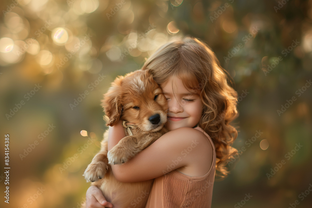 Girl cuddling with puppy Girl cuddling with puppy