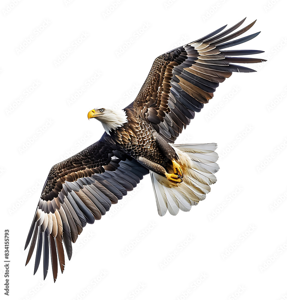 Naklejka premium Bald eagle flying up on transparent isolated background