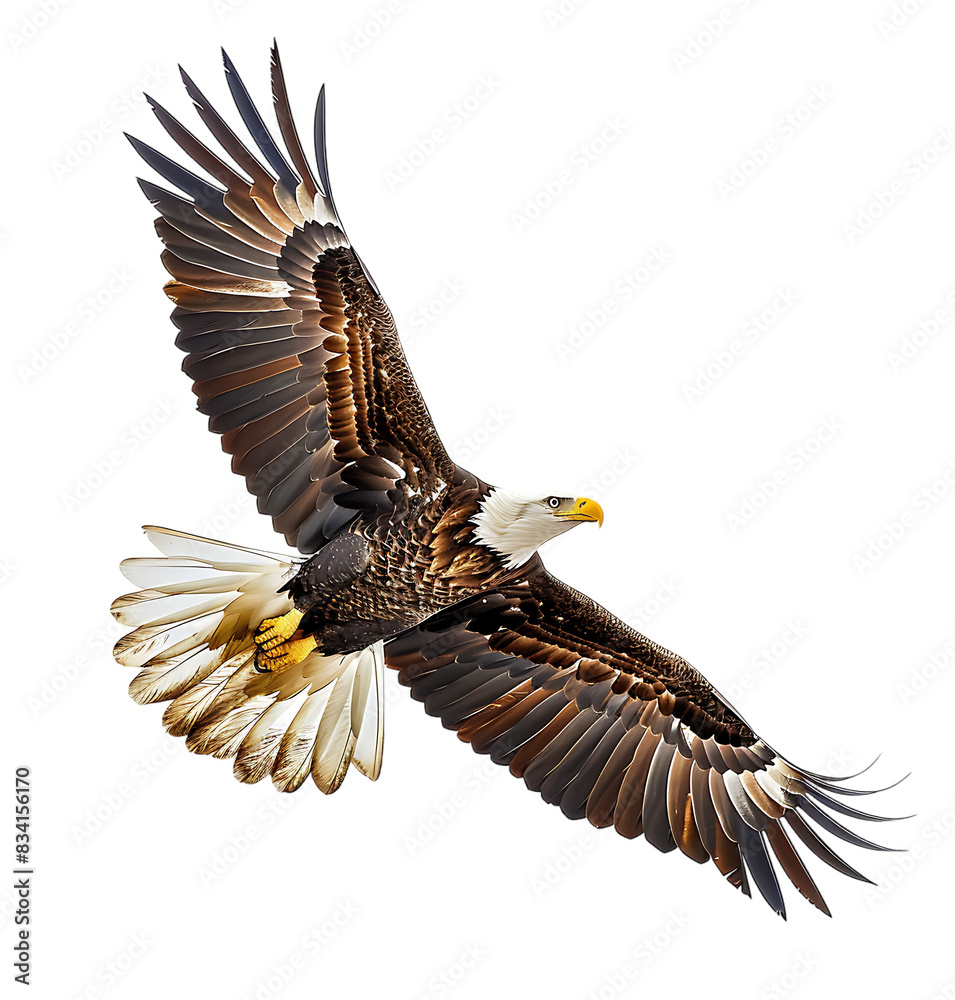 Obraz premium Bald eagle flying up on transparent isolated background