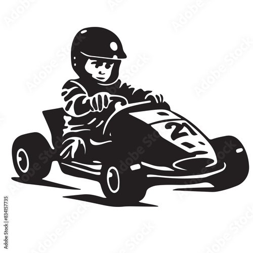Child on Go Kart Vector Stencil