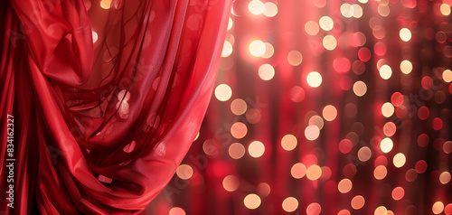 Magical fairy lights with soft focus and red fabric textures for wallpaper or background 004