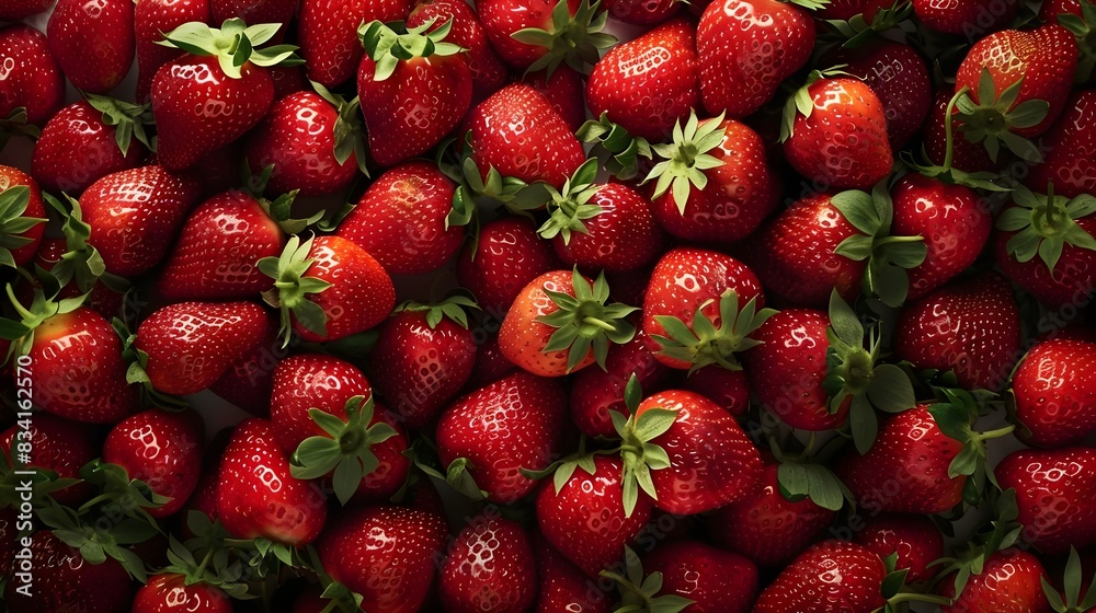 Aerial View Of Lots Of Juicy Strawberries In A Bunch Background (Generative AI) Aerial View Of Lots Of Juicy Strawberries In A Bunch Background (Generative AI)