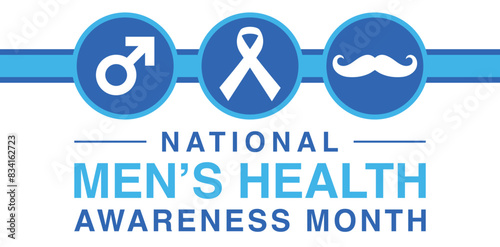 Men health awareness month poster or banner of blue ribbon. Vector no shave symbol for social solidarity event against man Movember healthcare prostate cancer campaign.