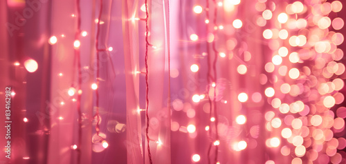 Magical fairy lights with soft focus and pink fabric textures for wallpaper or background 006