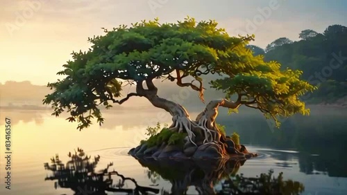 bonsai tree by the river.Seamless 4k time lapse virtual video animation background photo