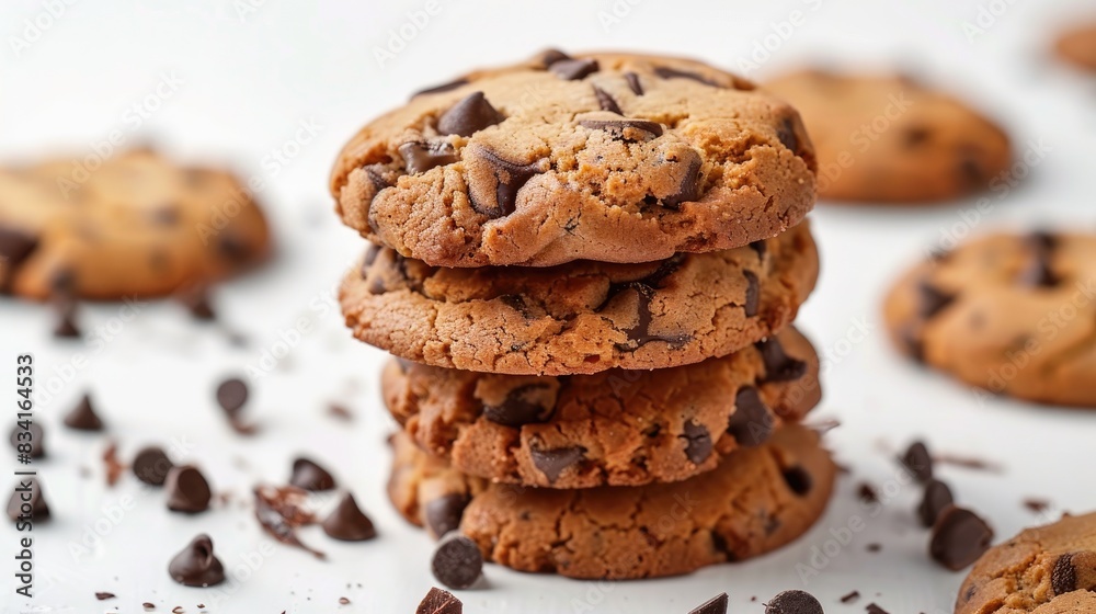 Chocolate chip cookies on white background Sweet homemade biscuits Homemade baked goods Chocolate chip cookies on white background Sweet homemade biscuits Homemade baked goods