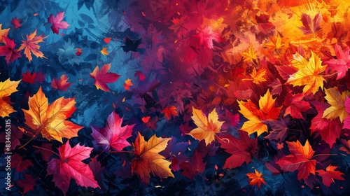 pop art autumn banner, a modern and artistic fall banner design with overlapping colorful leaves in a creative pop art style, giving a unique twist to traditional autumn themes