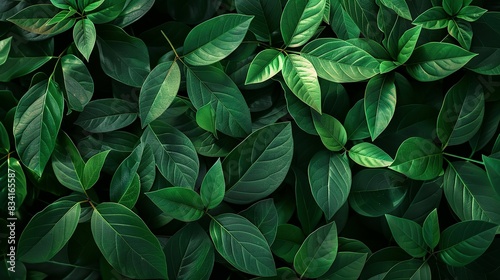A Closeup of Tropical Plant Leaves in a Lush Garden, Unveiling a Symphony of Dark Green Hues and Intricate Patterns, Ideal for Spa Backgrounds, Wallpapers, and Ornamental Designs © Koplexs-Stock