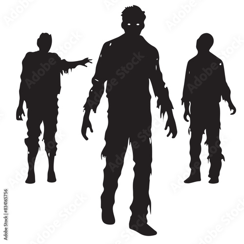 Three Halloween Zombies Vector Silhouette