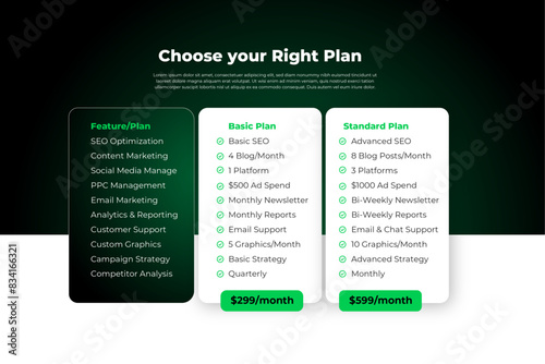 Pricing table UI design for Digital Marketing Services