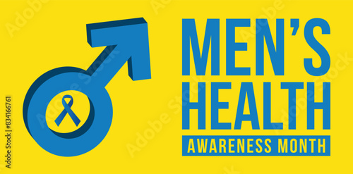 Men health awareness month poster or banner of blue ribbon. Vector no shave symbol for social solidarity event against man Movember healthcare prostate cancer campaign.
