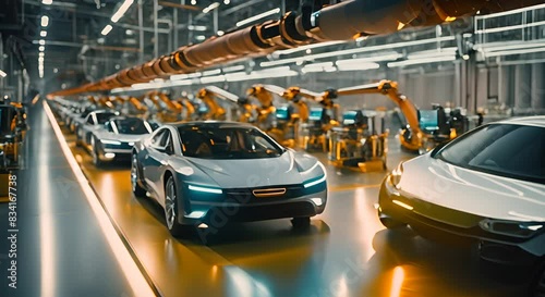 Wallpaper Mural Futuristic electric car factory automated robotics. Robot assembles automatic electric car Torontodigital.ca
