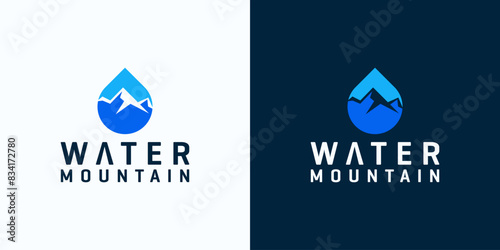 mountain water logo design, with the concept of mountains and water drops