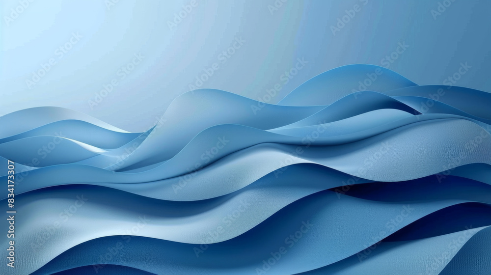 3D abstract illustration of flowing blue waves creating a soothing and dynamic visual effect with smooth textures.