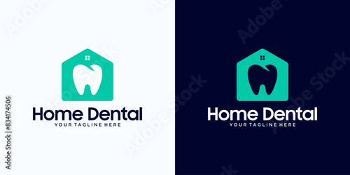 dental house logo design, with the concept of a house and negative dental space, for dental care, dental clinics