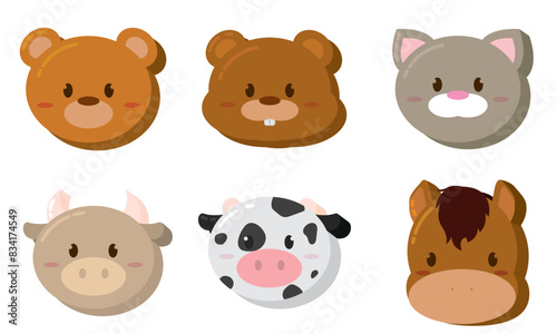 Set of kawaii animal emoticons Vector