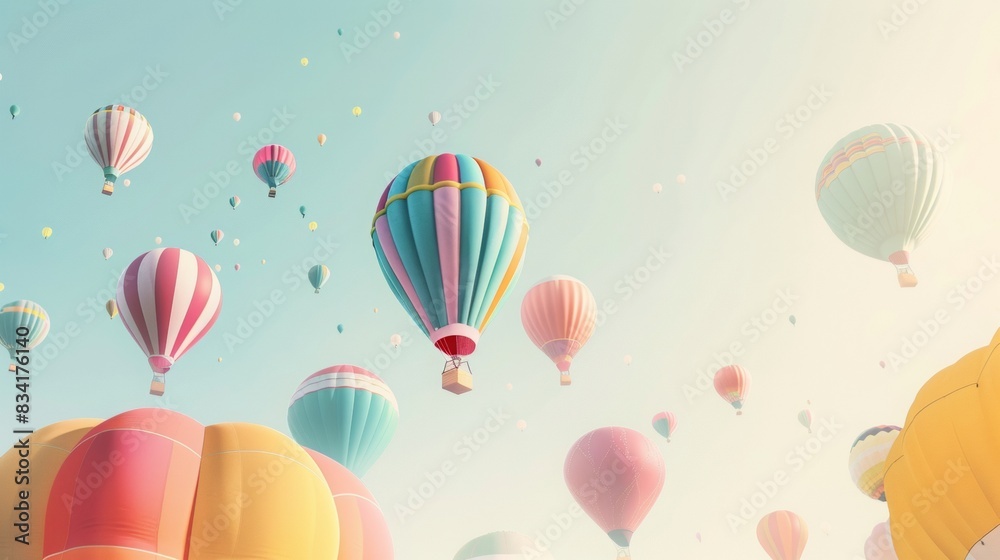 An imaginative illustration of a hot air balloon festival, with colorful balloons in various shapes and sizes floating against a clear sky, evoking a sense of wonder and joy An imaginative illustration of a hot air balloon festival, with colorful balloons in various shapes and sizes floating against a clear sky, evoking a sense of wonder and joy