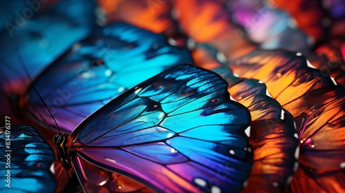 A macro shot of a butterfly wing showcasing its vivid colors and patterns 