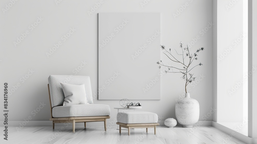 Minimal style Modern white living room with blank white wall for copy space. Generative Ai Minimal style Modern white living room with blank white wall for copy space. Generative Ai