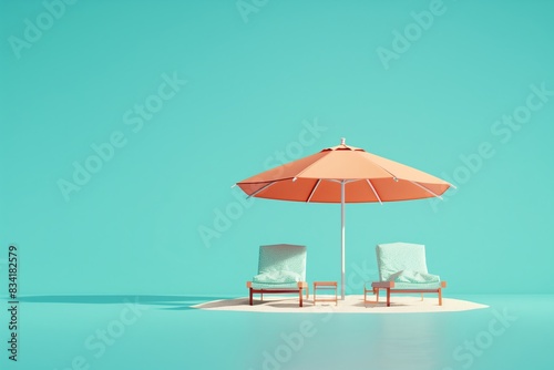 Beach Umbrella Chairs Sand Summer Vacation Concept 3D Rendering © mattegg