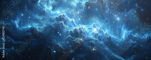 Blue Nebula With Stars in Deep Space