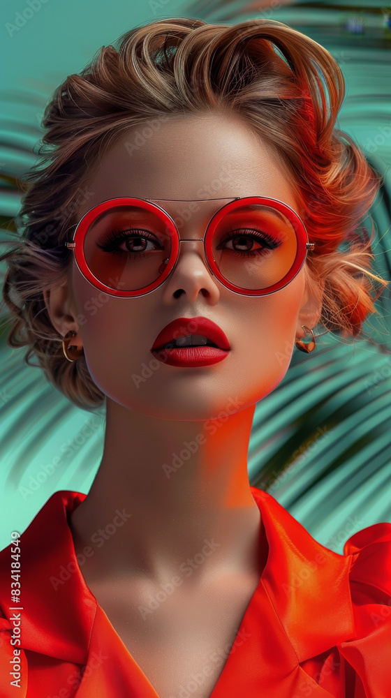Retro style pastel colors summer background. Fashion woman wearing big sunglasses. Retro style pastel colors summer background. Fashion woman wearing big sunglasses.