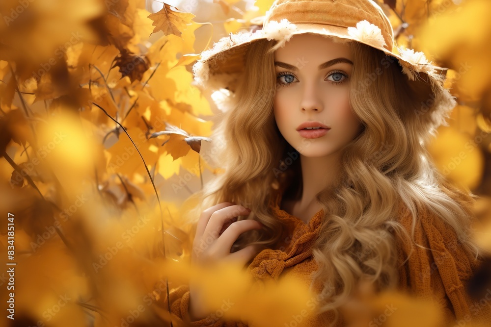 portrait of a woman in autumn forest, generative ai