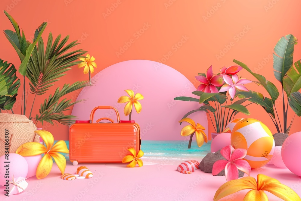 Summer Travel 3D Render Banner Design for Strong Summer Concept Summer Travel 3D Render Banner Design for Strong Summer Concept