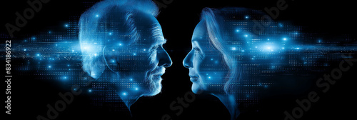 background of artificial intelligence assisting two elderly people