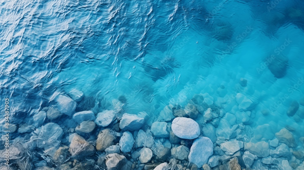 Fototapeta premium Crystal Clear Waters with Rocky Shoreline Creating a Tranquil Scenic View