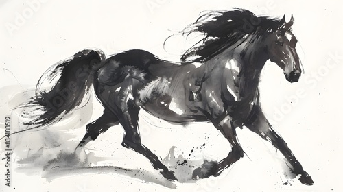 Ink wash painting of horse against white background