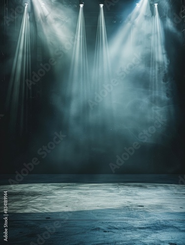 Spotlights lighting up a stage, ideal for concert or theater images