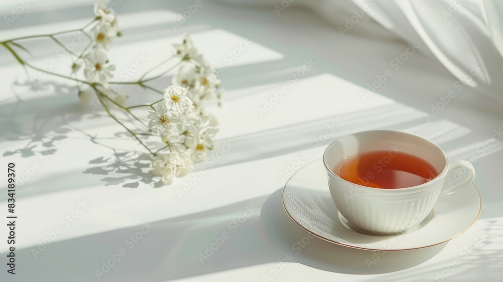 A ceramic cup and saucer with a warm beverage inside, perfect for a cozy moment A ceramic cup and saucer with a warm beverage inside, perfect for a cozy moment