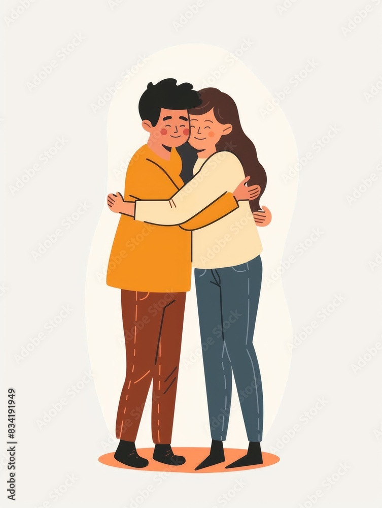 A man and a woman share a warm hug A man and a woman share a warm hug