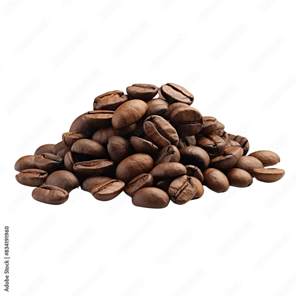 A pile of coffee beans isolated on a transparent background