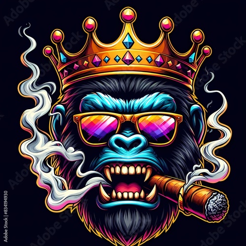King Gorilla Crowned Ape with Sunglasses and Cigar