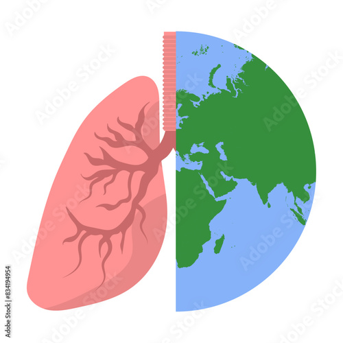 Earth and lungs logo. World lung day