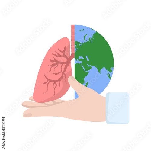 Earth and lungs logo. World lung day
