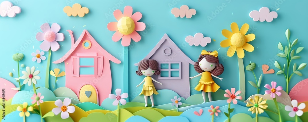 Papercraft Dolls in a Flowery Landscape Papercraft Dolls in a Flowery Landscape