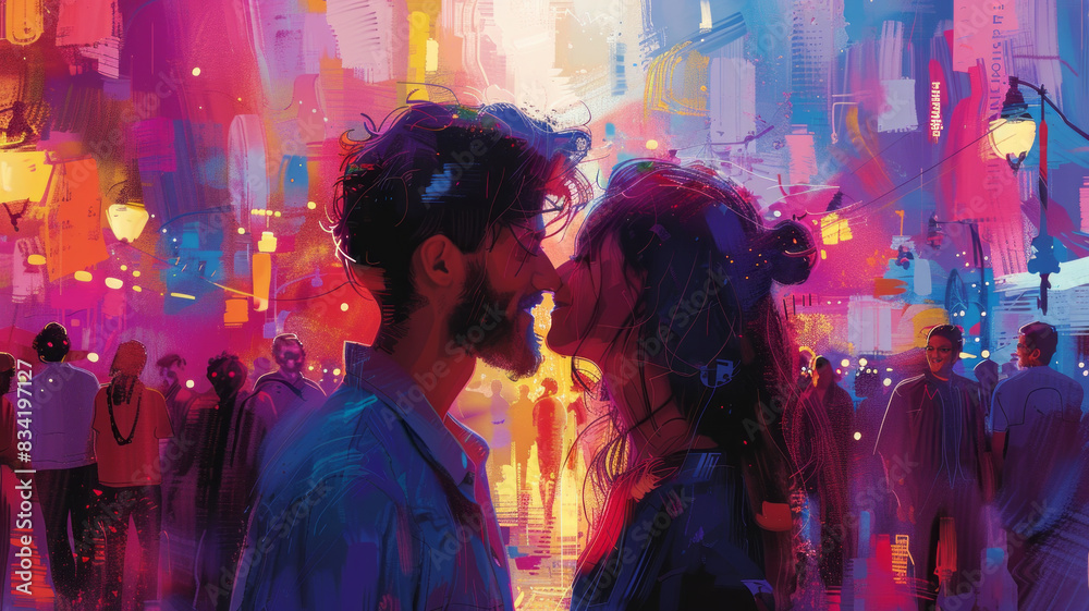 Love Knows No Boundaries - Gay Couple Embracing in a Diverse Crowd of People during Pride Parade,generative ai Love Knows No Boundaries - Gay Couple Embracing in a Diverse Crowd of People during Pride Parade,generative ai