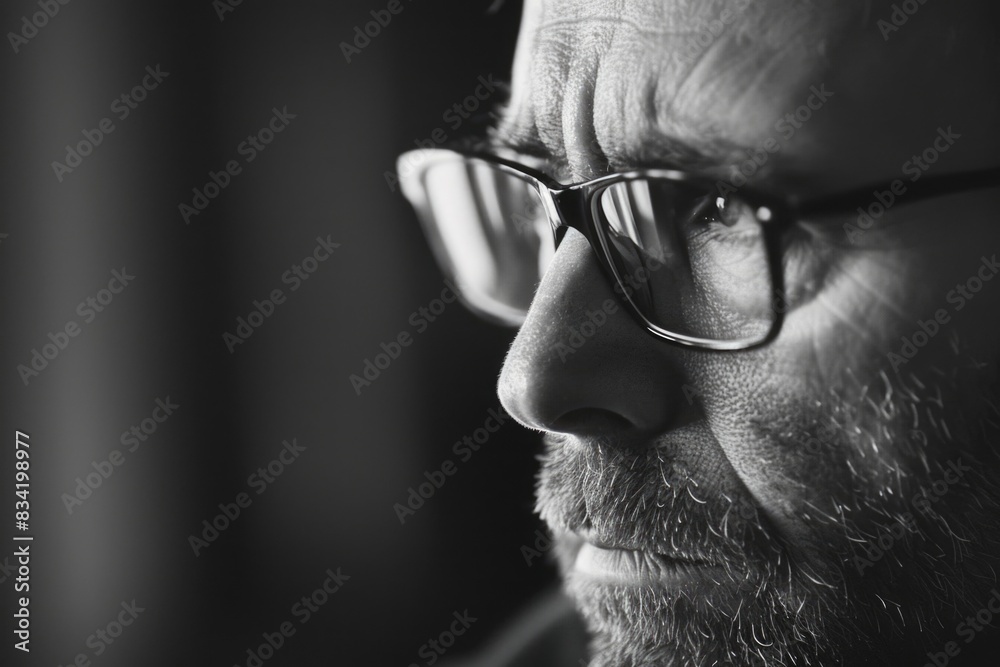 A black and white photo of a man with glasses, suitable for use in illustrations or as a stock image A black and white photo of a man with glasses, suitable for use in illustrations or as a stock image