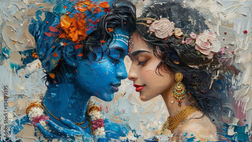 god Krishna in blue and Radha generative ai